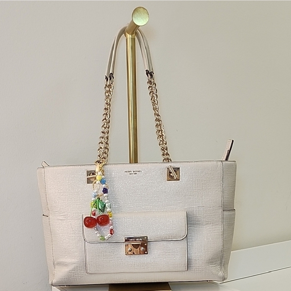 Betsy Johnson Cherry Purse Charm/ Keychain with Gold and Green Accents - Picture 3 of 8